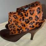 Nine West Womens 6M Zelman Ankle Boots Leopard Print Fur Leather Heel Boho Chic Photo 0