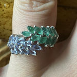 Natural Emerald Tanzanite Sterling Silver Marquise Ring Size 7 Purple Photo 0