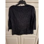 Tory Burch  Navy Blue Sheer Leaf Pattern Pleated Yoke 3/4 Sleeve Top Size S Photo 4