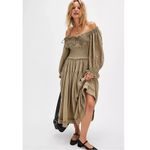 Free People Bohemian Witchy Gypsy Midi Maxi Gauze Dress Olive Large Renaissance Photo 11