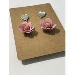 Vintage 90s Stud Earrings Set Flower Heart Pink‎ Pink Photo 5
