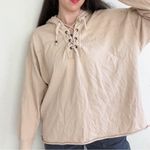 Aerie  Beige Oversized 100% Cotton Sunday Soft Lace Up Hoodie Photo 1