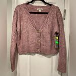 Derek Heart NWT Size M Oversized Cropped V Neck Pointelle Cardigan Lilac Purple Photo 0