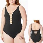Bleu Rod Beattie New! Paradise Found Plus Size One-Piece Swimsuit Black Size 16W Photo 0