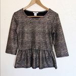 Bar III Gold Black 3/4 Length Sleeve Peplum Top Photo 0