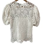 AQUA ‎ Bright White Boho Crocheted Puff Sleeve Top Size Medium Photo 2