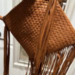 Anthropologie MAX & JAN Brown Woven Fringe Leather Crossbody Shoulder Bag - Brown Lined NWOT Photo 6