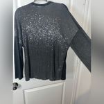 Tempo Paris Italy Women’s V-neck Clear Sequin Back Gray Fuzzy Sweater Pocket Sm Photo 2