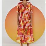 Farm Rio  Patch Twirl Midi Dress Tiered Puff Short Sleeves Sz Small Photo 1