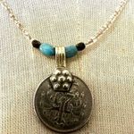 Silver tone Afghani coin pendant necklace Photo 0
