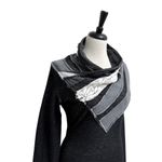 Desigual Grey Ivory Faded Black Knit Shawl Neck Lace Long Sleeve Slim Fit Top M Photo 2