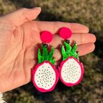 Amazon Dragon Fruit Earrings - Pink and Green Photo 3