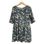 Amour Vert Boat Neck Elbow Sleeve Abstract Floral Silk Dress in Dark Gray sz XS Photo 1