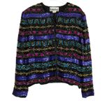 1980s Vintage Nina Piccalino Multicolor Colorful Beaded Sequin Blazer Jacket 14P Black Size L Photo 1