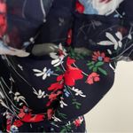 Ralph Lauren LRL Dress Midi Floral Ruffle Balloon Sleeve Lined Belt Blue Red Photo 9