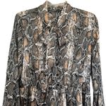 ZARA  Brown Snakeskin Animal Print Long Sleeve Button Front Tie Neck Midi Dress L Photo 2