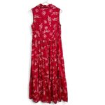 Phool Cotton Vtg Red Floral Ruffled Sleeveless Long Dress Size Medium White Photo 1