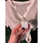 White + Warren Linen Cotton Geometric Knit Cream Split Neck Top, Medium Tan Photo 2