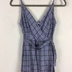 Urban Outfitters Amanda Linen Mini Dress XS Purple Plaid Check Belted Wrap Photo 3