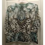 Chico's Zenergy Size Large (2) Artsy Rhinestone 3/4 Sleeves w/ Eyelet Detail Top Photo 2