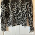 Sheer‎ Lace Blouse Floral Embroidered Long Sleeve Top Black Size L Size L Photo 2