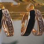 Rose Gold Filled Double Hoop Black Enamel Huggie Earrings Photo 1