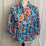 Ruby Rd 190  Aztec Linen Jacket Blouse Size Medium Blue Pink Photo 0