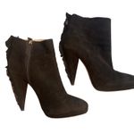 Prada  Black Suede Ruffle Accent Ankle Boots Heels Size 37.5 -7.5 -8 Italian Photo 0