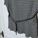 Roz & Ali  Women's Black White Diamond Belted Peplum Knit Top Size Medium Photo 2