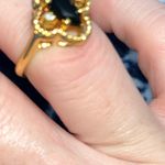 Vintage LIND Black Spinel & Diamond Gold Cocktail Ring with a quatrefoil setting Photo 4