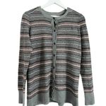 L.L.Bean Cashmere Button Front Fair Isle Cardigan Sweater Grey Red Size Small Photo 0