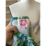 Victoria Dunn Blue, Green White Floral Block Print Shirred Ruffle Sleeve Dress Blue Size XXL Photo 4