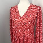 ASOS Red Ditsy Floral Boho Smock Long Sleeve Mini Shirt Dress Size 2 Feminine Photo 3