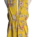 Tempted Sleeveless Boho Keyhole Top XL Yellow Floral Crochet Lace Elastic Button Photo 3