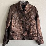 Donna Salyers Metallic Crocodile Faux Leather Jacket Large Lined Button Front Brown Photo 2