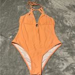 Cupshe Peach One Piece Swimsuit with Halter Neck and Zipper Photo 0