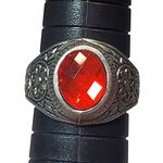 Silver Tone Ring Sz 8 Unsigned Red Rhinestone Cabochon Floral Photo 0