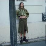 ZARA ‎ Asymmetrical Zipper Khaki Midi Skirt Womens Size XS Photo 4