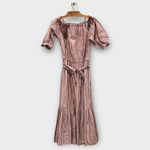 La Vie Rebecca Taylor Cold Shoulder Lurex Plaid Midi Dress Size Small Pink Photo 4