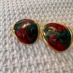 Vintage Multicolor Hand‎ Painted Earrings Green Photo 4