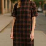 ZARA Womens plaid Brown MIDI Dress Medium Career Officewear Semi formal Photo 0