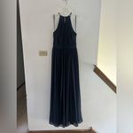 Bill Levkoff Levkoff keyhole neck navy chiffon a-line long gown size 6 Photo 7