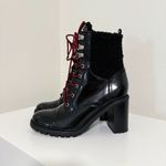 Nine West Phaedra Lace Up Black Leather Sherpa Top Boots 7.5M Photo 3