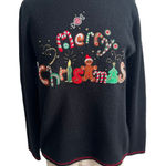 Merry Christmas Holiday Long Sleeve Pullover Sweater Small Black Photo 0