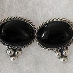 Onyx TAXCO Black Sterling Silver Southwest Post Backs Drop Earrings Photo 6