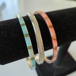 Vintage Shell Inlaid Bangle Bracelets, Set of 3 Pink Photo 1