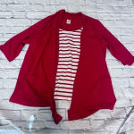 Blair  Cardigan Top Set‎ Knit Open Front Casual Red White Striped 2XL Photo 0