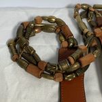 The Limited  Brown Leather Brass Wood Belt Photo 3