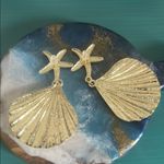3 Pair Ocean Beach Gold Tone Starfish and Shell Dangle Statement Earrings Set Photo 8