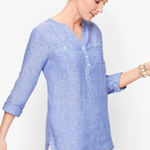 Talbots ‎ Linen Pintuck Popover Shirt Blue Cross Dyed Women's Size XL Long Sleeve Photo 0